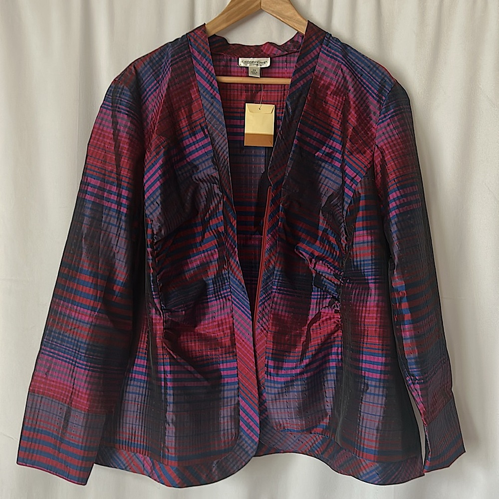 Coldwater Creek NWT Plaid Zip Front Long Sleeve Silk Jacket Coat **Size 2X** 🌺🌺 - Picture 2 of 5